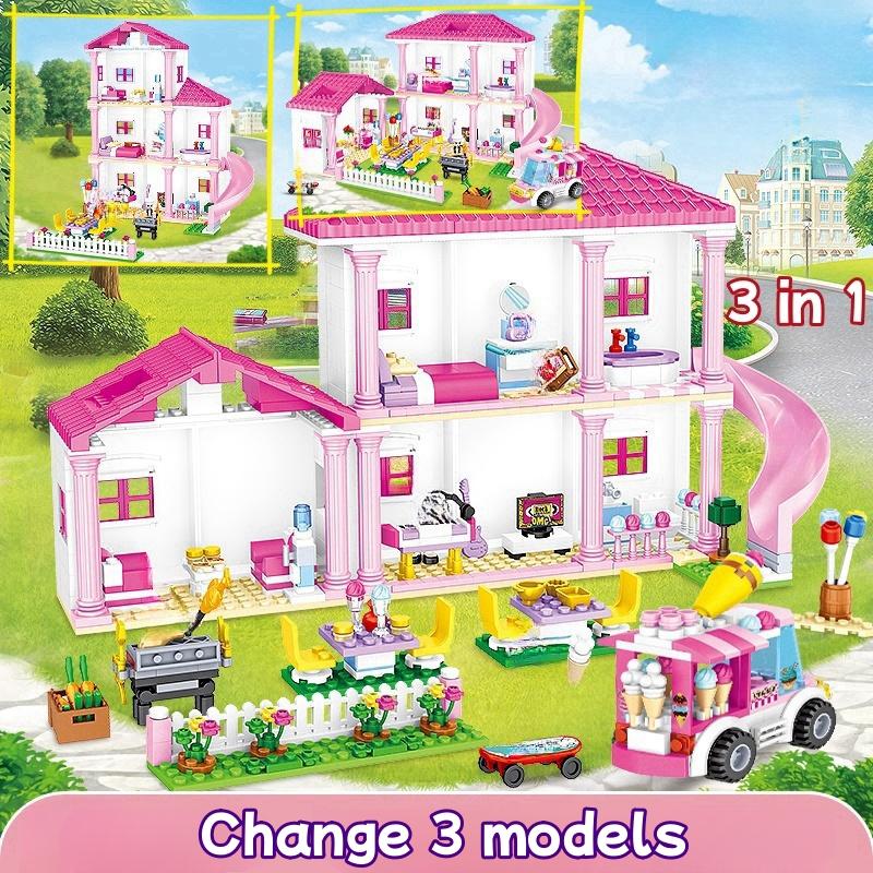 708pcs Creative 3in1 Girl House Summer Holiday Villa Building Blocks DIY tabletop decoration birthday Christmas gifts For Kids