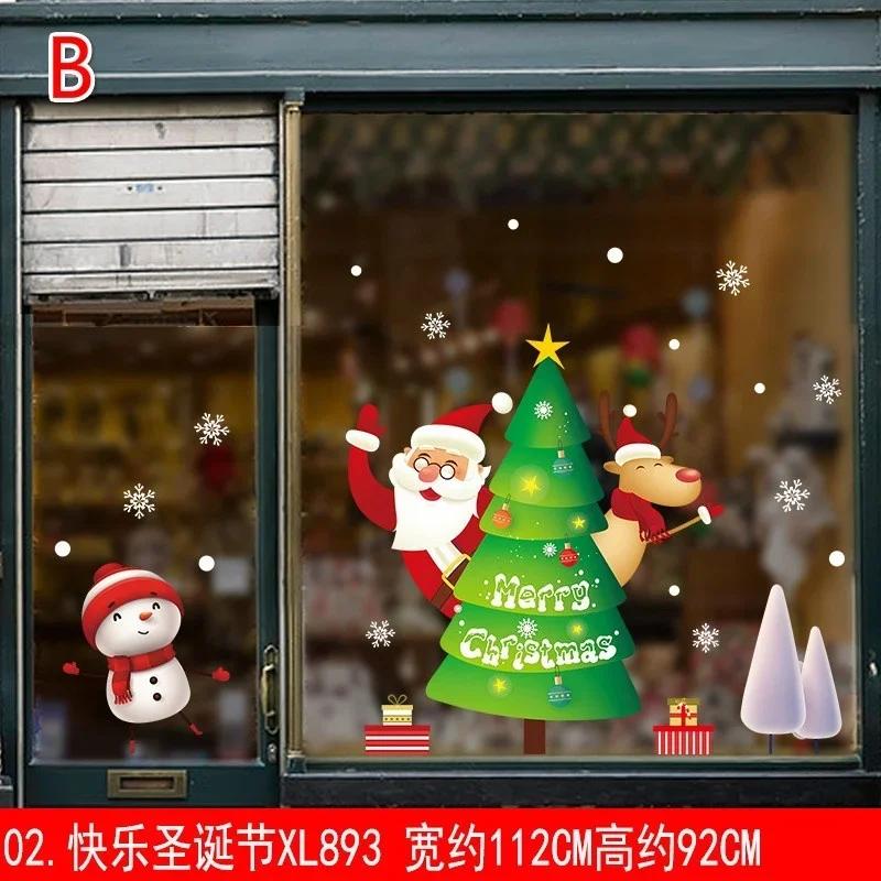 Christmas Decoration Penguin Sleigh Cartoon Elk Snowman Door Sticker Window Glass Wall Sticker