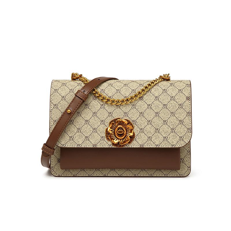 

Fashion printed women s bag new high-end fashion retro camellia underarm chain versatile bag single shoulder messenger bag хаки