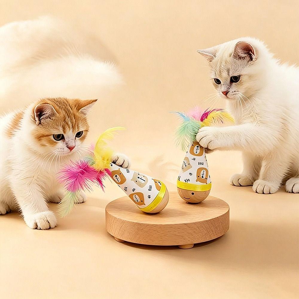 Twisting Tumbler Cat Toy Interactive Wooden Cat Tumbler Wobbler Wear-Resistant Scratch-resistant Pet Toy