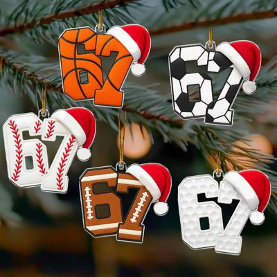 67 Sports Ornaments Novelty Six Seven Christmas Tree Ornament with Sports Ball Theme 2D Acrylic Slang