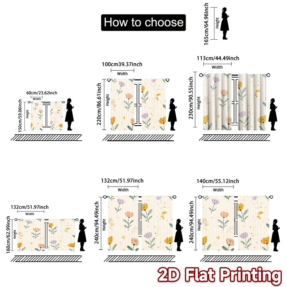 2D FLAT PRINTING 2pcs Curtains (Without Rod) Floral Spring Pattern Easter Holiday Curtains with Digital Printing Durable