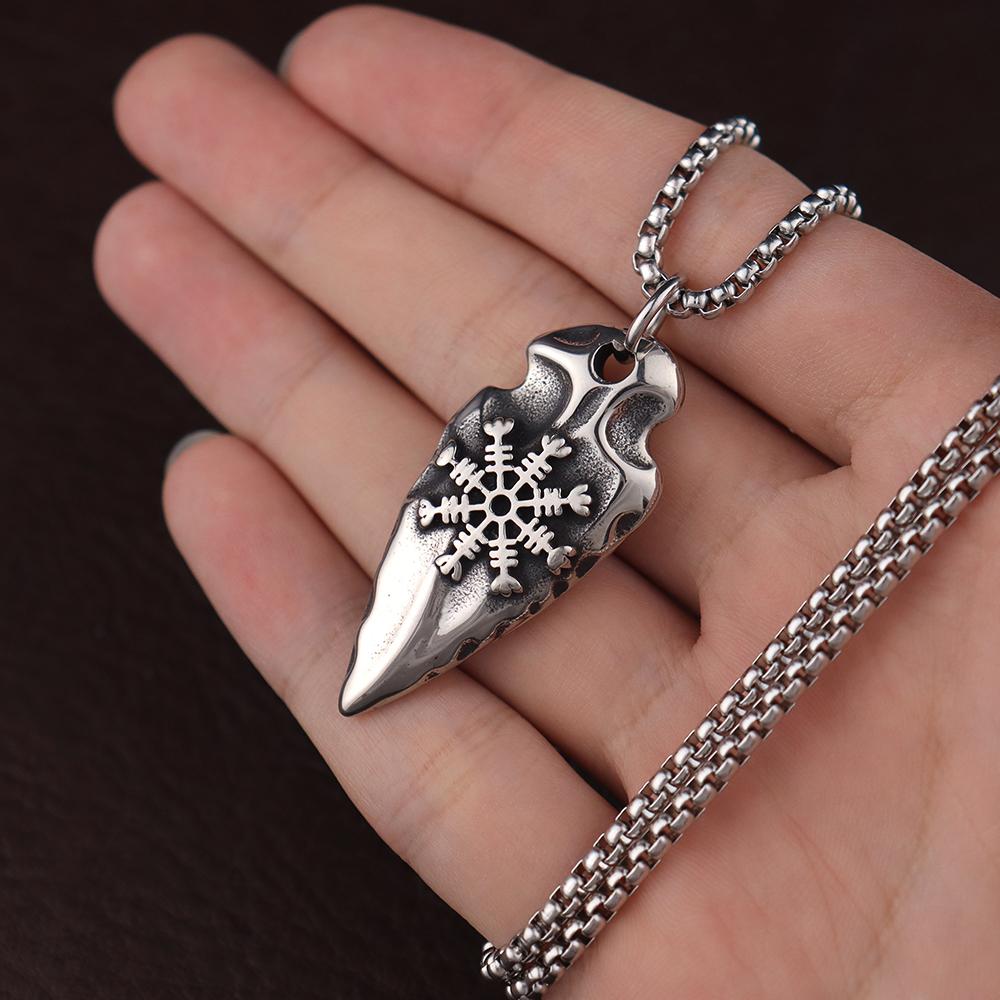 Stainless Steel Fashion Simple Viking Valknut Vegvisir Pendant Vintage Nordic Odin Sword Gungnir Rune Necklace Jewelry