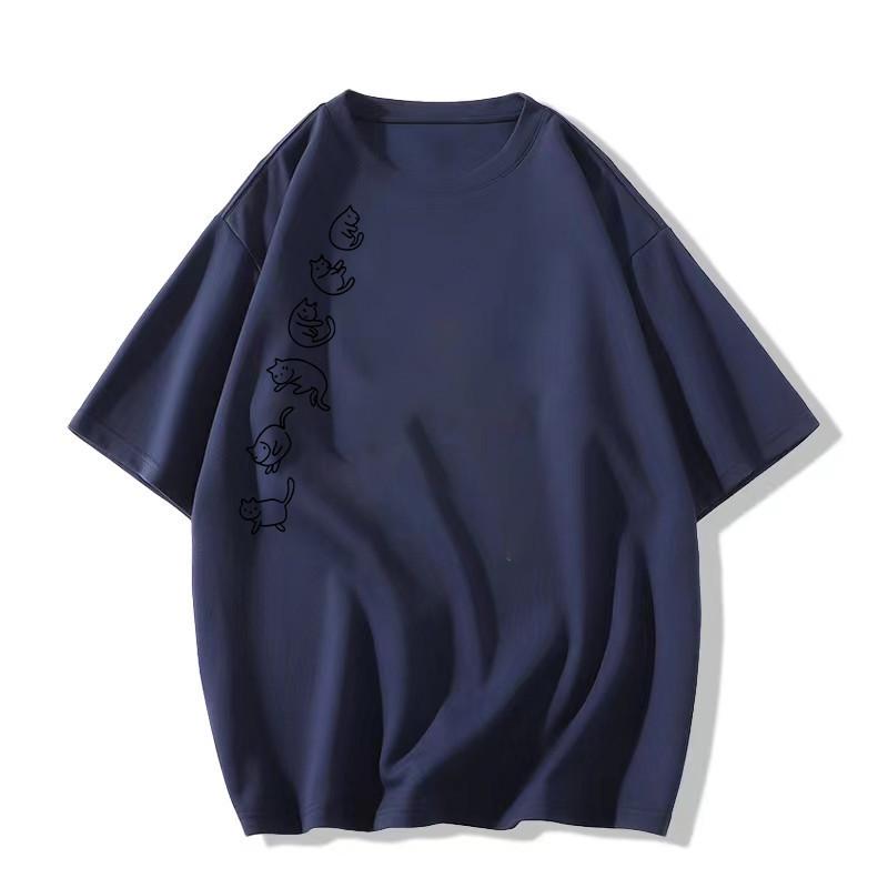 Übergröße Damen T-Shirt aus reiner Baumwolle mit kurzen Ärmeln 2025 – Gerade Schulter, Lockere Passform, Amerikanischer Stil