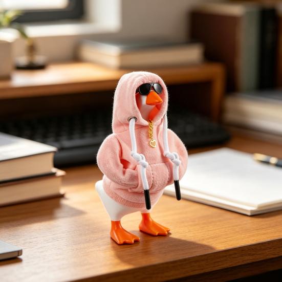1 Set Desk Goose Hoodie Street Style Goose Outfit Plush Hoodie with Sunglasses And Necklace for 7-Inch Goose Statue Desk Table Decor