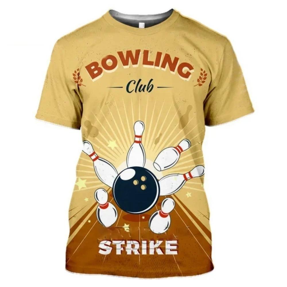 Men's Bowling Pattern T-shirt Harajuku Street Fashion Sports Loose  Round Neck Comfortable Short Sleeve Top