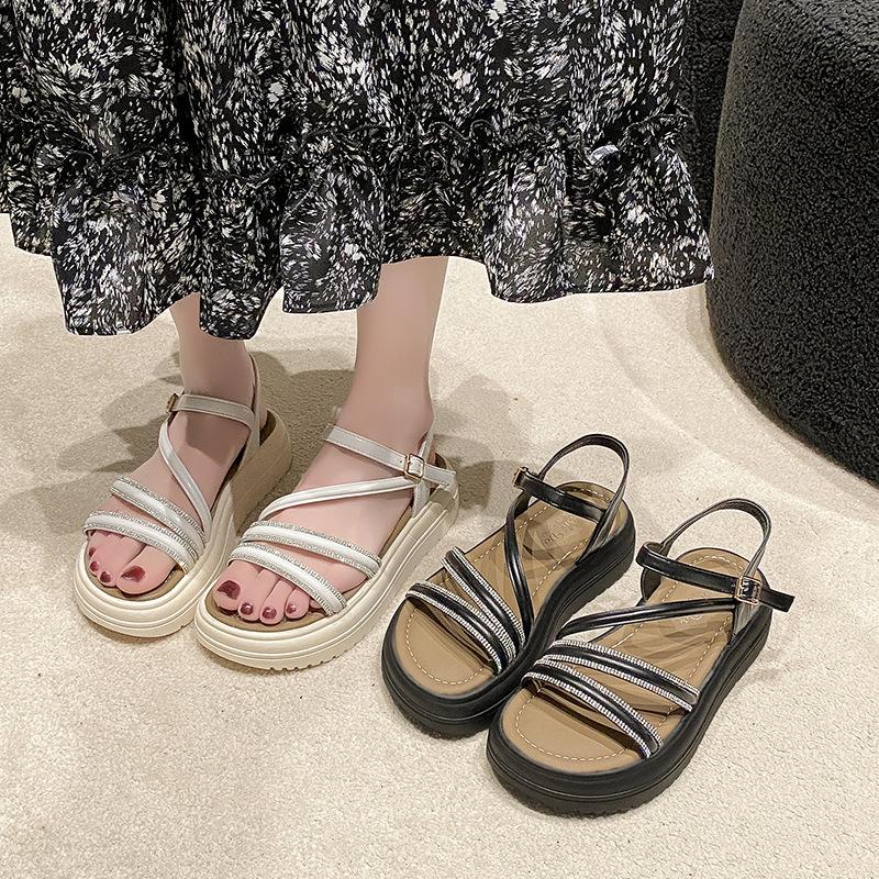 Rhinestone Beach Sandals Female Summer New Fairy Wind Platform with Skirt Height Increase One Word with Sandals