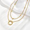 Stainless Steel Eternity Circle Pendant Triple Layer Chain Necklace for Women Architectural Necklace Waterproof Jewelry