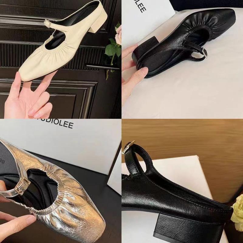 

Muse Girl~ Square Head Folds One Pedal Rhinestone Buckle Half Slippers 35 чорний