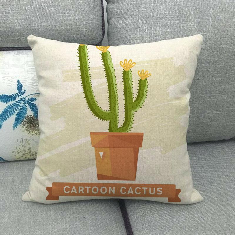 Cartoon Green Potted Cactus Digital Printing Short Plush Pillow Covers For Car Sofa Office Cushion Cover Home Goods 60X60Cm