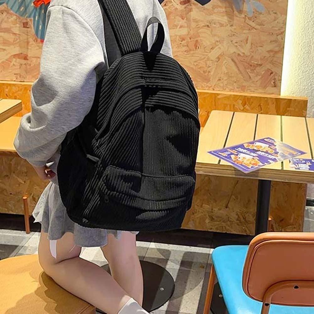Lightweight Corduroy Backpack Large Capacity Casual Students Daypack Solid Color School Bag  Travel