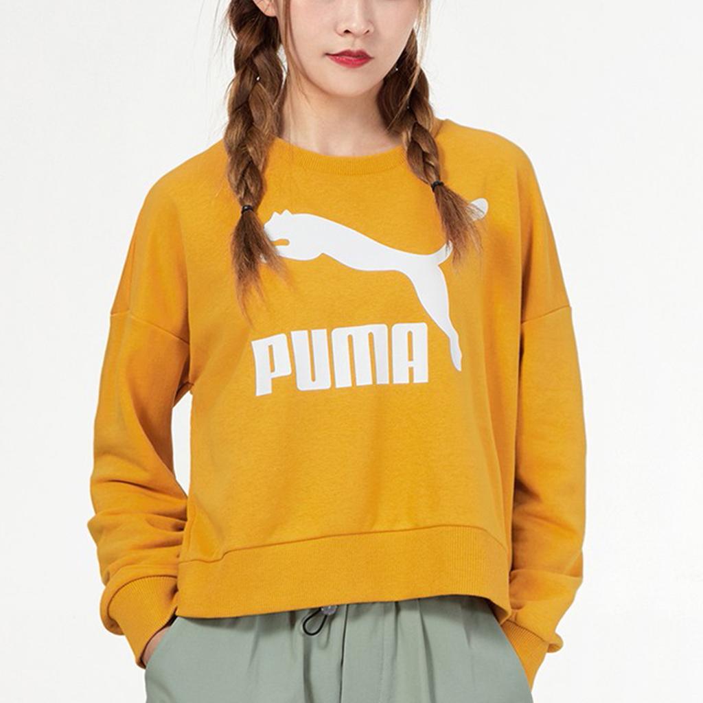 Puma Color Block Logo Printed Sports Crewneck Sweatshirt Women Sweatshirt Yellow 531382-37
