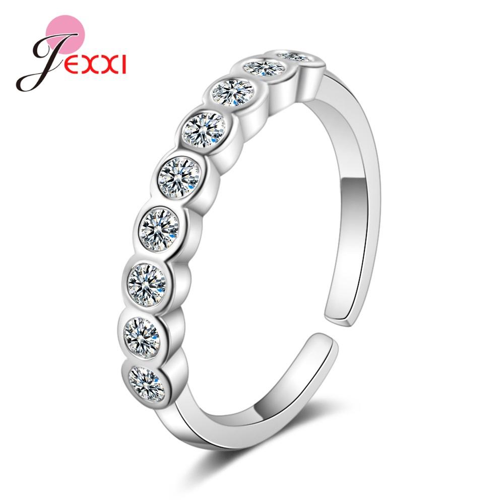Drop Shipping Beautiful Genuine 925 Sterling Silver Adjustable Rings For Women Shiny AAA Grade Crystal Opening Finger Rings