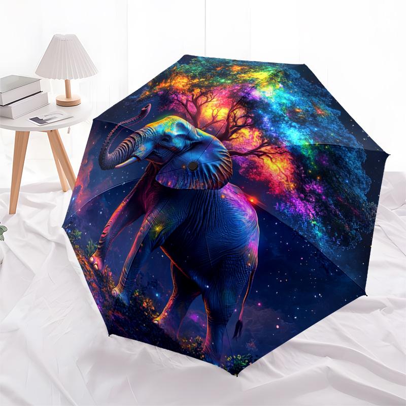 1 PC Automatic Folding Umbrella - Elephant Galaxy Pattern, Portable & Foldable Design with 8 Ribs, Christmas Birthday Gifts