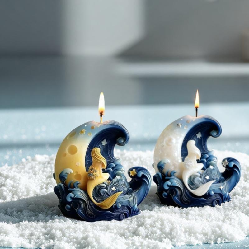 Mermaids Moon Candle Silicone Mold for Candle Making,Aromatherapys Candle Resin Mould Ornament Epoxy Resin Casting Mold