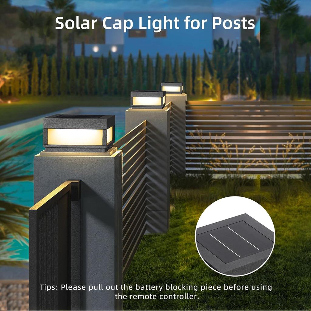 Solar Post Light, Outdoor LED Fence Deck Lamp 3000K Waterproof Patio Gate Driveway Garden Decor (7.9'X7.9')