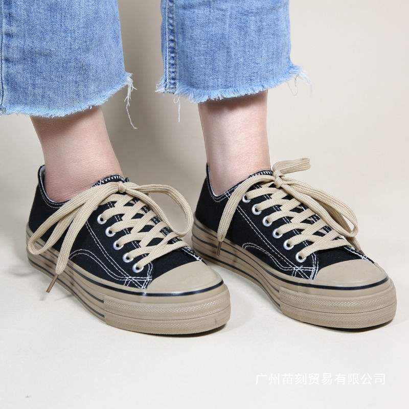 Canvas shoes women's spring and autumn leopard print trend Korean version of campus sports shoes thick-soled high street muffin bottom thick-soled ins