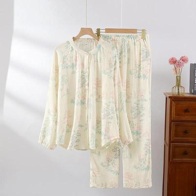 2026 New Women's Spring/Summer Pajama Set 100% Cotton Long Sleeve Long Pants Two Piece Set Large Home Clothes