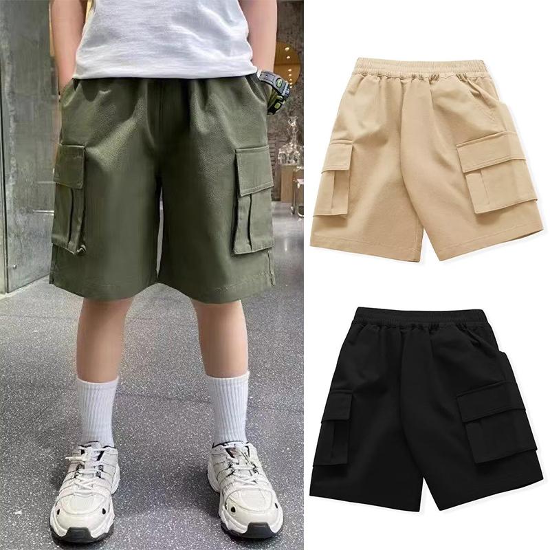 Summer Teenage Boys Shorts Pants Casual Solid Color Loose Knee-Length Cargo Pants for Kids 3-14 Years Children Trousers