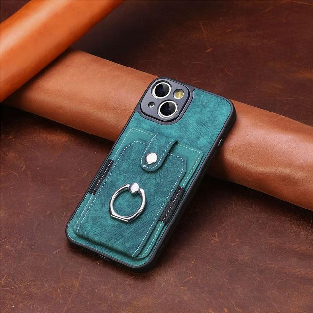 

Кожаный чехол-держатель для карт с кольцом-подставкой для Iphone 14 Pro Max 13 11 12 15 Pro 14 Plus Iphone13 Iphone15, аксессуары для телефонов, чехол for iphone14 pro max зелёный