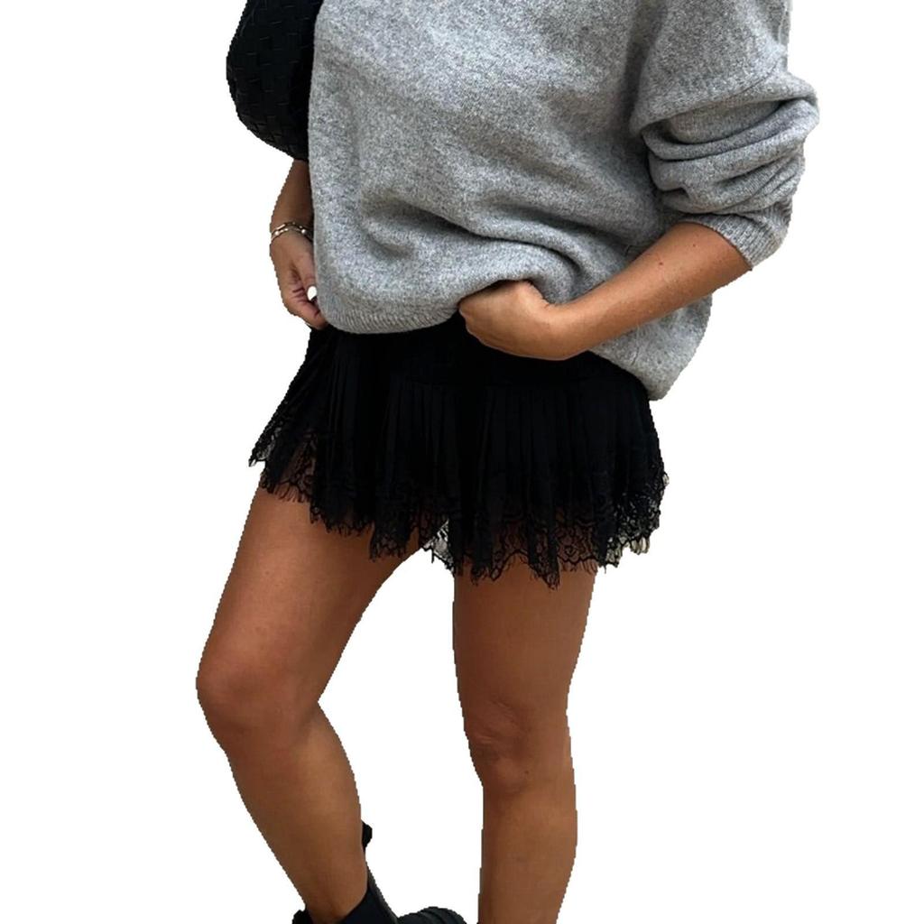 High-Waisted Pleated Lace Mini Skirt - Retro Streetwear Club Style for Women