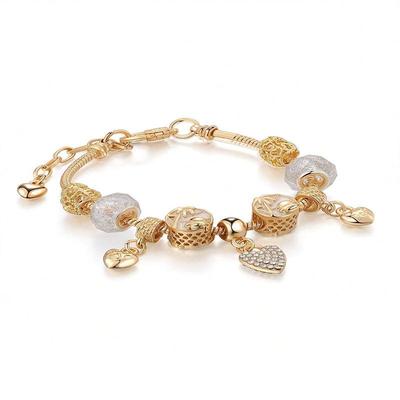 Pulseira de Cobre com Coração de Pêssego de Cristal e Strass, Árvore de Coco, Liga de Metal com Contas DIY