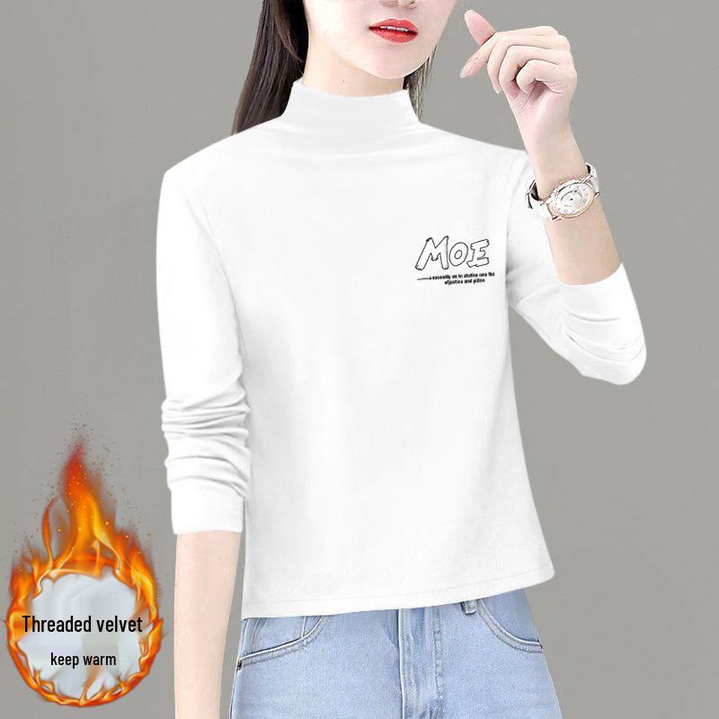 2024 Autumn/Winter Half High Neck Fleece-Lined German Velvet T-Shirt