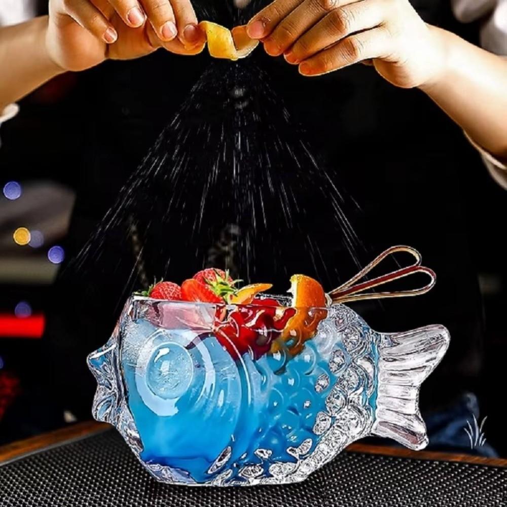 Transparent Pufferfish-shaped Glass Cup Thick Wine Glass Drinkware Fish-shaped Glass  Home Bar