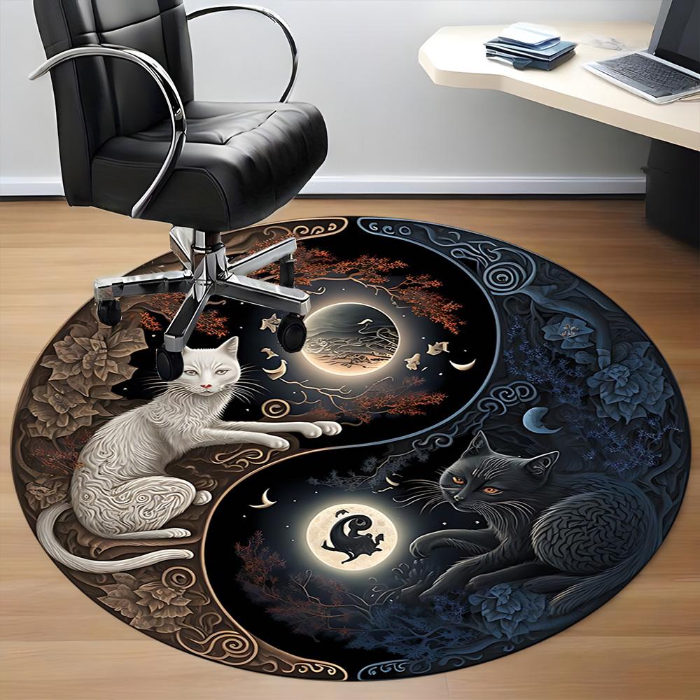 1pc Yin-Yang Cats Chair Carpet for Office Non-Slip, Machine Washable Rug for Office, Room - Holiday Decor, Machine Made Yy251016083