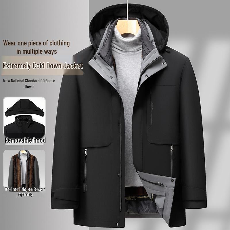 Men's Middle-Aged & Elderly Plus Velvet Warm Winter Down Jacket with Goose Down Liner