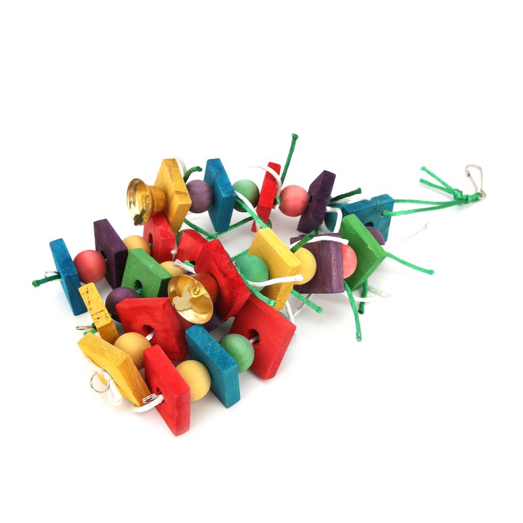 Parakeet Chewing Toy Multicolored Natural Wooden Blocks Toy for Macaws Pet BirdsString