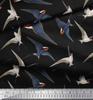 Soimoi Černá japonská krepová saténová tkanina létající datel pták tištěná řemeslná tkanina v metrech 42 palců