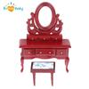 1:12 Dollhouse Toilet Table High Simulation Wooden Miniature Dressing Table with Mirror for Doll House Bedroom Furniture Decor