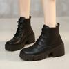 Women's Shoes 2024 High Quality Lace Up Women's Boots Autumn Winter Round Toe Solid Short Barrel Chunky Heels Fashion Boots