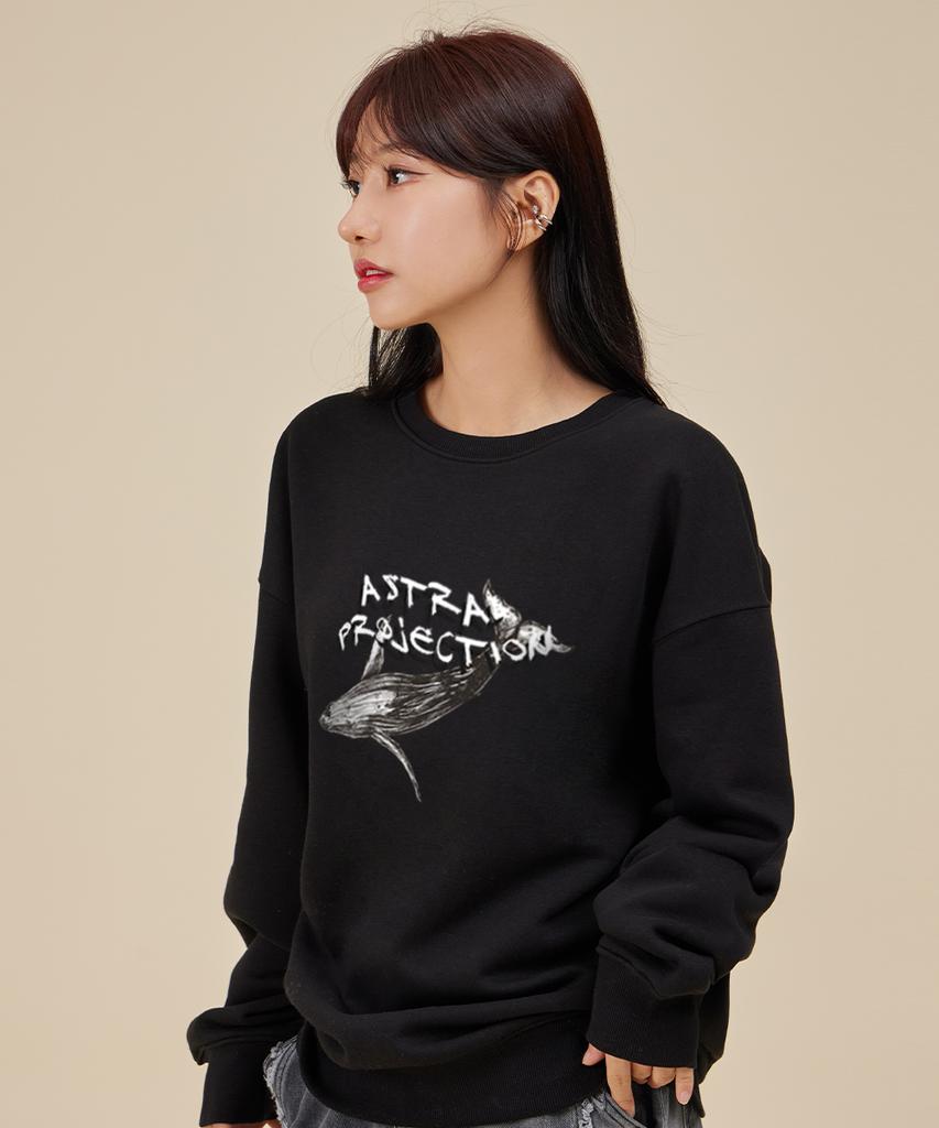 ASTRAL PROJECTION Whale Loose Fit Sweatshirt_Black