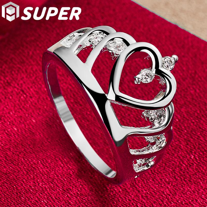 925 Sterling Silver AAA Zircon Heart-shaped Crown Ring, Fashionable Wedding Jewelry