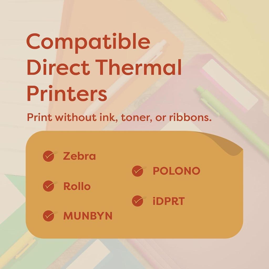 Adhesives - 4" X 4" Square Direct Thermal Labels Compatible with Rollo, Zebra, and Other Desktop Label Printers