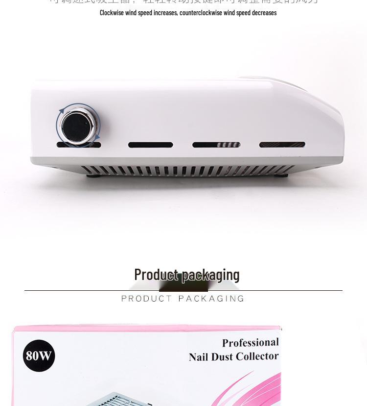 Japanese-Style Nail Vacuum Cleaner with Adjustable Speed, 80W, Includes Filter and Hand Pad