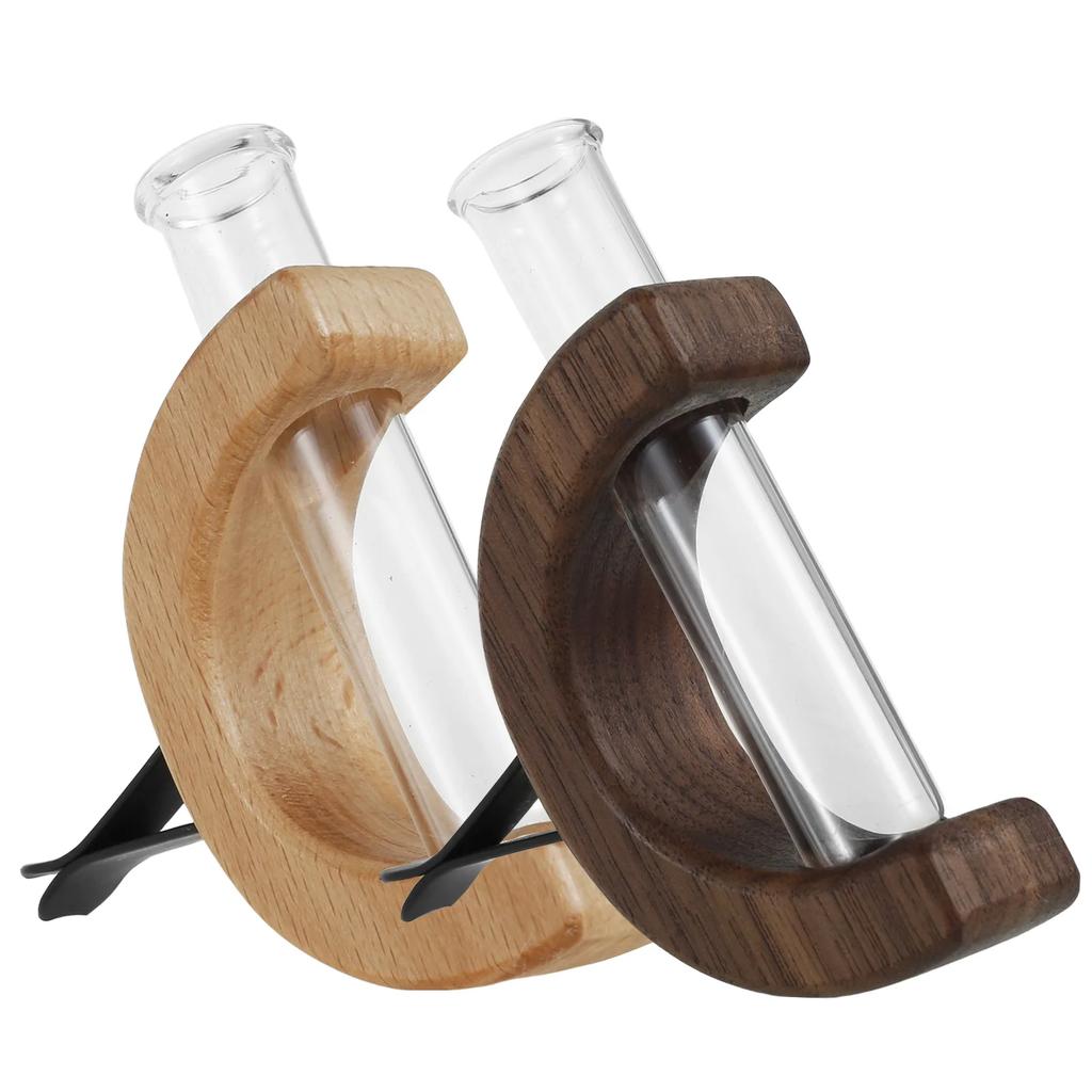 2Pcs Car Flower Test Tube Solid Wood Vase Plant for Car Vent Install Station Flower Decoration Home Glass Auto Air Vent Ornament