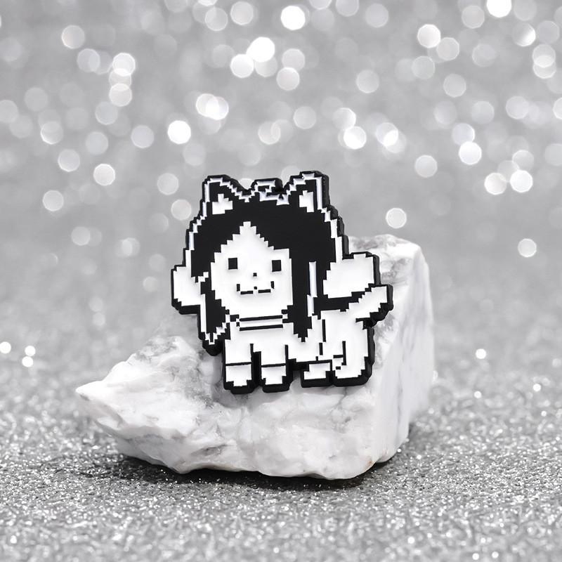 Black Eyecatching And White Pixel Art Cat Enamel Badge Playful Animal Pin Alloy