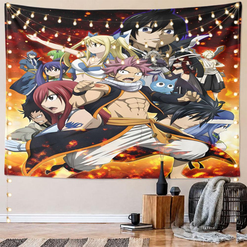 Anime Team In Fiery Action Background Pattern Wall Hanging Tapestry Decorative Tapestry Home Decor for Bedroom and Living Room