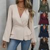 Women's Autumn New Item Light Mature Commuting Style Slim Fit Waist Cinched French Lace Long Sleeved Waist Pinching Shirt
