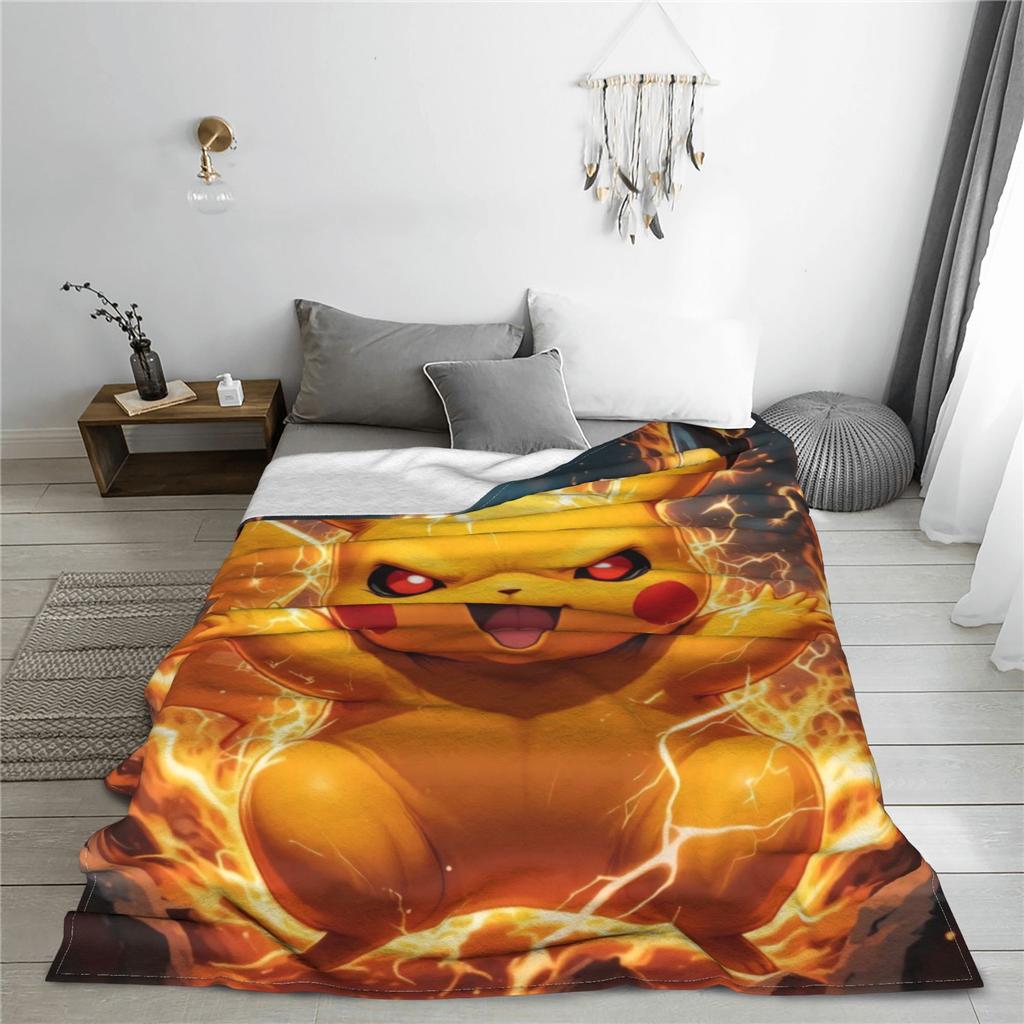 Pikachu Lightning Transformation Blanket Quality Soft  Bedding Throws Winter Students Couch Chair Sofa Bed Fluffy Bedspread