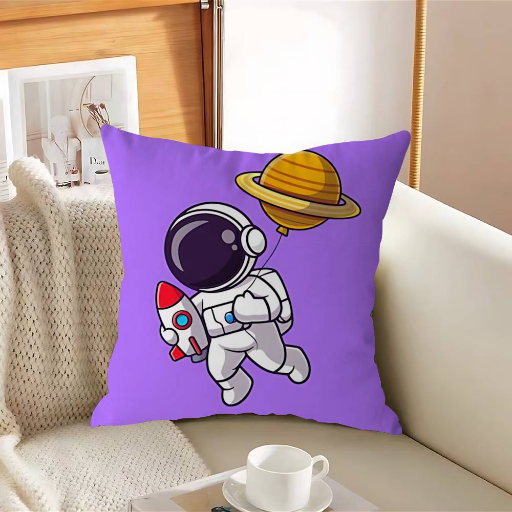 R-Raket Tecknad Astronauter Kuddfodral Avtagbart Tvättbart Kuddfodral – Mjukt Linne för Alla Årstider