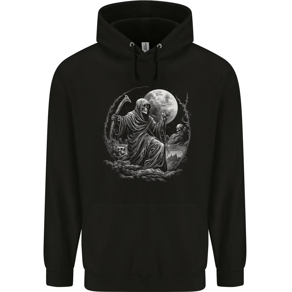 Grim Reaper With a Full Moon and Skulls hoodie-Casual Pullover Sweatshirt