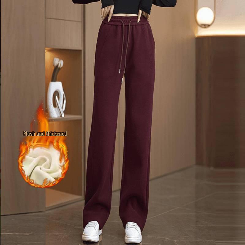 2025 Nowy Styl Damskie Luźne Czerwone Spodnie z Angory z Szerokimi Nogawkami - Popularny Jesienno-Zimowy Wyszczuplający Krój z Prostymi Nogawkami