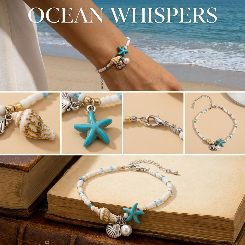 Bohemian Starfish Shell Beaded Bracelet For Women Girls Handmade Rice Beads Conch Bracelets Summer Beach Vacation Party Jewelry