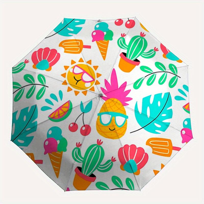 

1pc Summer Tropical Fruits Automatic Folding Umbrella, Portable & Foldable Design with 8 Ribs, Casual Outdoor Accessory Halloween and Christ