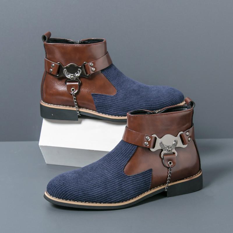 New Arrival Trend Men's Pointed Mixed Patchwork Ankle Boots British Designer Botas Trend Casual Luxury High-top Punk Rock Shoes