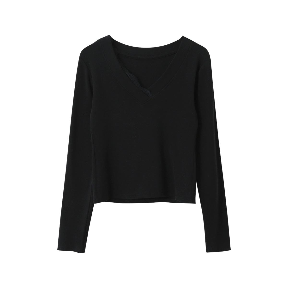 

Ou Fan Lace-Trim V-Neck Slim-Fit Long-Sleeve T-Shirt, 2026 Design One Size